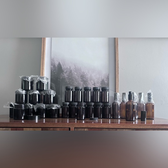 Amazon Other - Amber Glass Jars-Spray Bottles With Lids & Accessories Bundle of 28